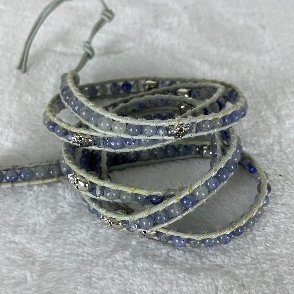 Victoria Emerson Blue Stone Skull Wrap Bracelet Leather Boho Silver Tone Clasp